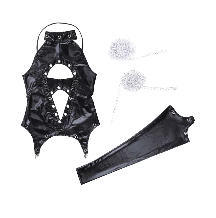 Combinaison lingerie femme en simili cuir