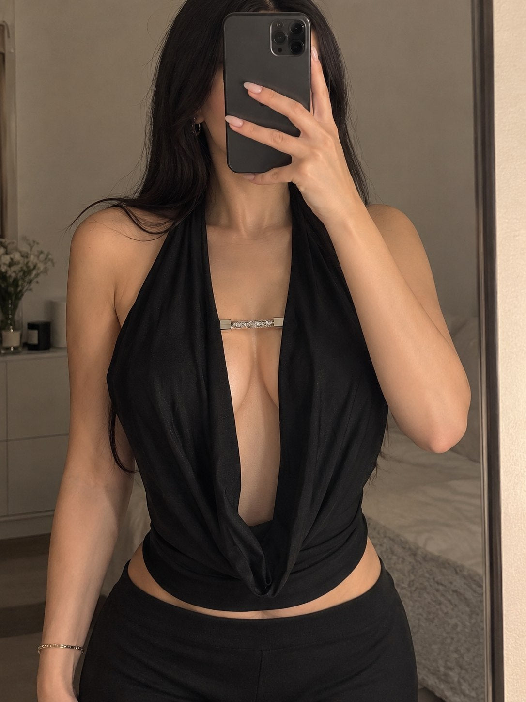 Top noir halter dos nu M/L