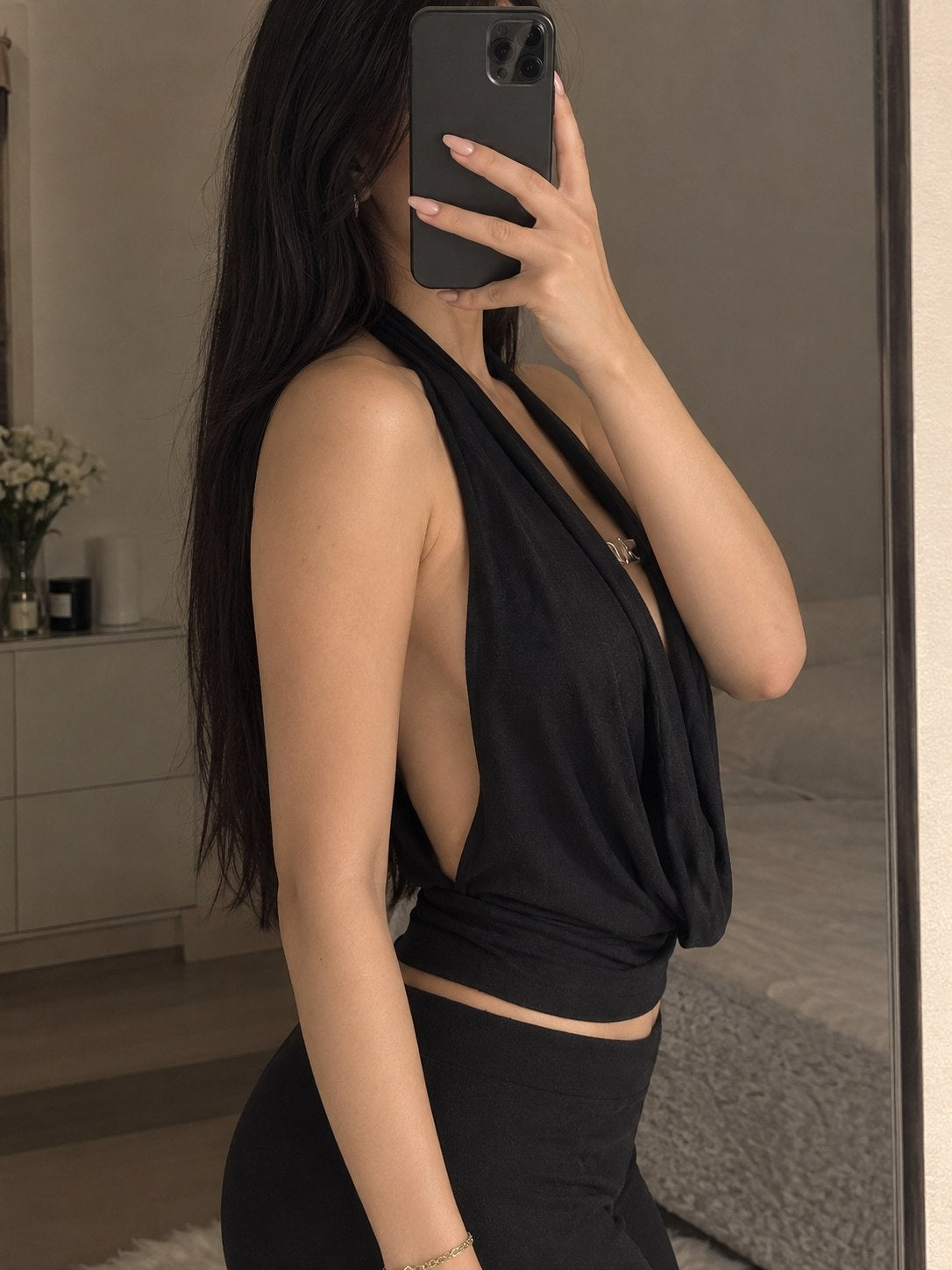 Top noir halter dos nu M/L
